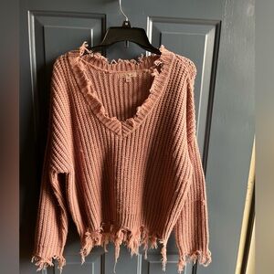 Mauve Distressed Knit Sweater